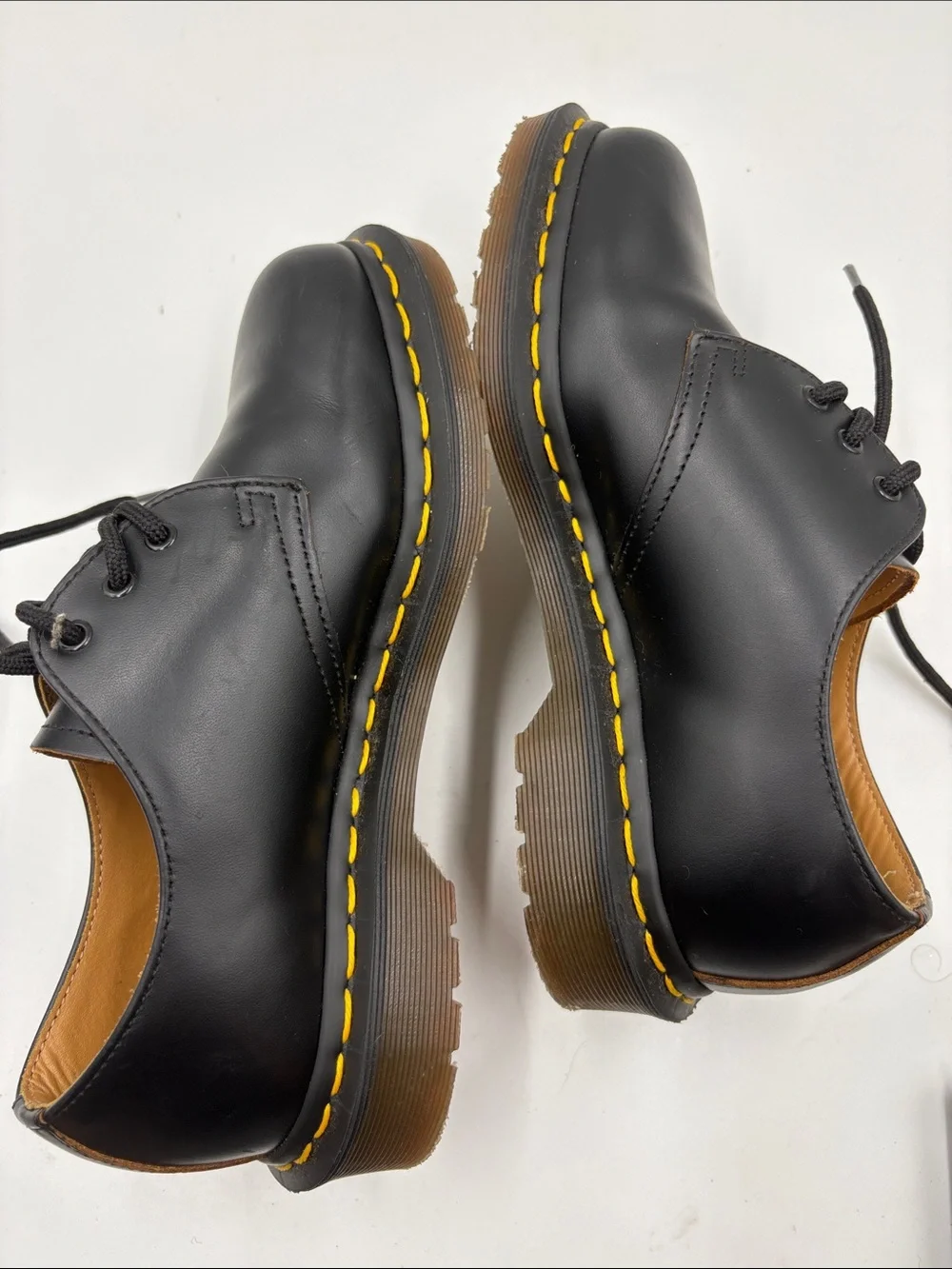 Black Kids Lace-Up Shoes with Yellow Stitching